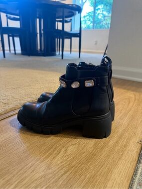 Madden Girl Black Women’s Chunky Chelsea Boots with Decorative Gems